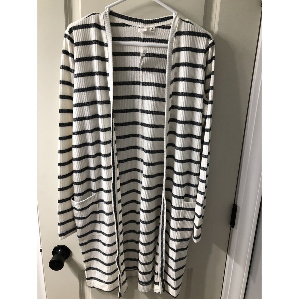 Gap Women's Open Front Grey Ivory Stripped Cardigan Sweater Size Small